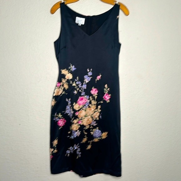 VTG 90s NKT Judy Lee 100% Silk Black Floral Dress Sz 4 Y2K Prom Cocktail Formal - Picture 3 of 13